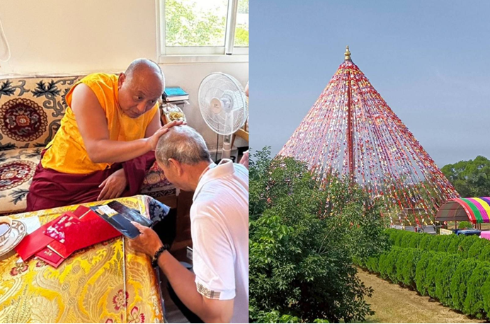 桑耶寺上樑大典現場，僧團修法與信眾共聚祈福