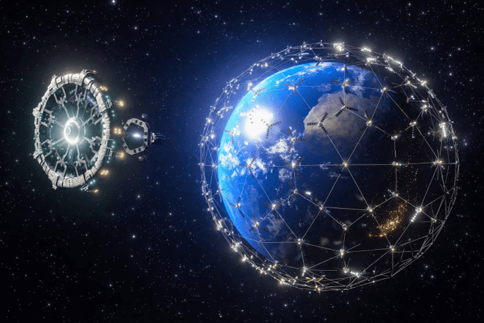 SpaceX Orbital AI Infrastructure Concept SpaceX satellite network and orbital data center concept representing space-based AI