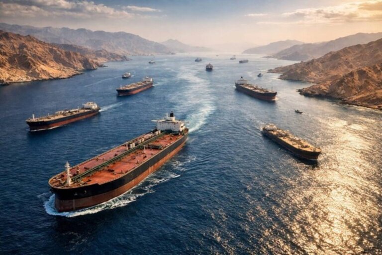 多艘油輪航行與停留在荷姆茲海峽周邊海域