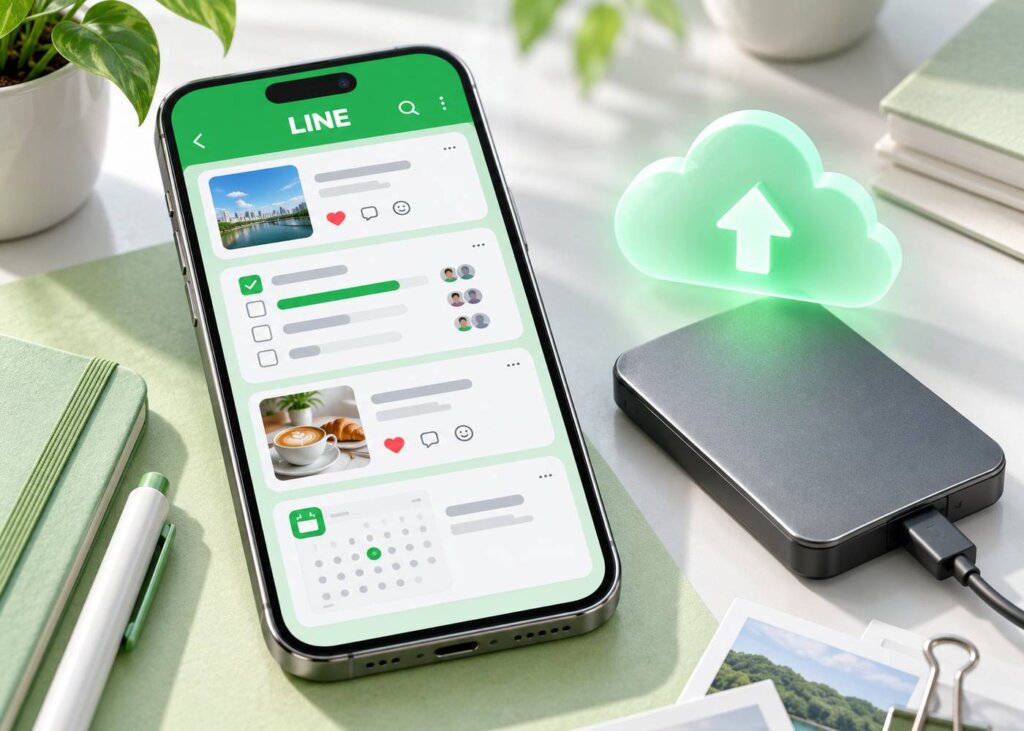 LINE記事本功能調整與重要資料備份提醒示意圖