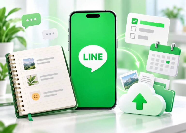 LINE記事本功能調整與重要資料備份提醒示意圖