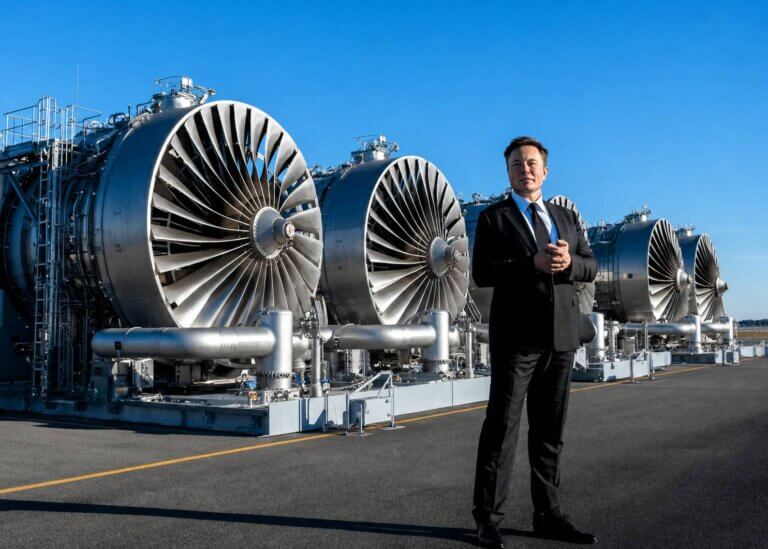 馬斯克與SpaceX燃氣輪機葉片及AI資料中心供電示意圖