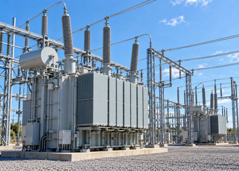 變電站內的變壓器與輸電設備，呈現美國電網設備安全審查議題。